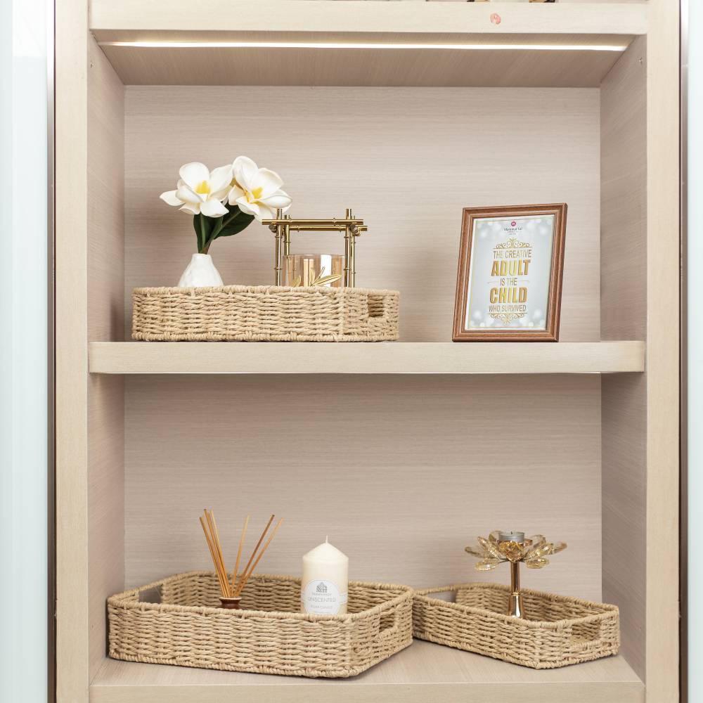 Woodluv 3 x Hand-woven Paper Rope Storage Hamper Basket Set, Khaki