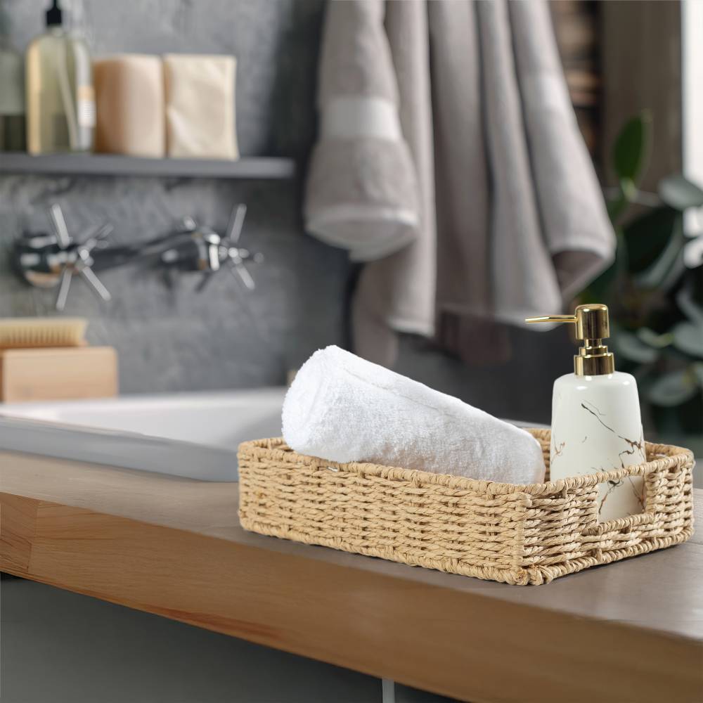 Woodluv 3 x Hand-woven Paper Rope Storage Hamper Basket Set, Khaki