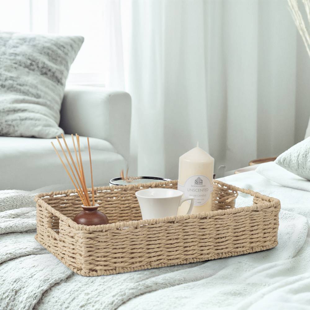 Woodluv 3 x Hand-woven Paper Rope Storage Hamper Basket Set, Khaki