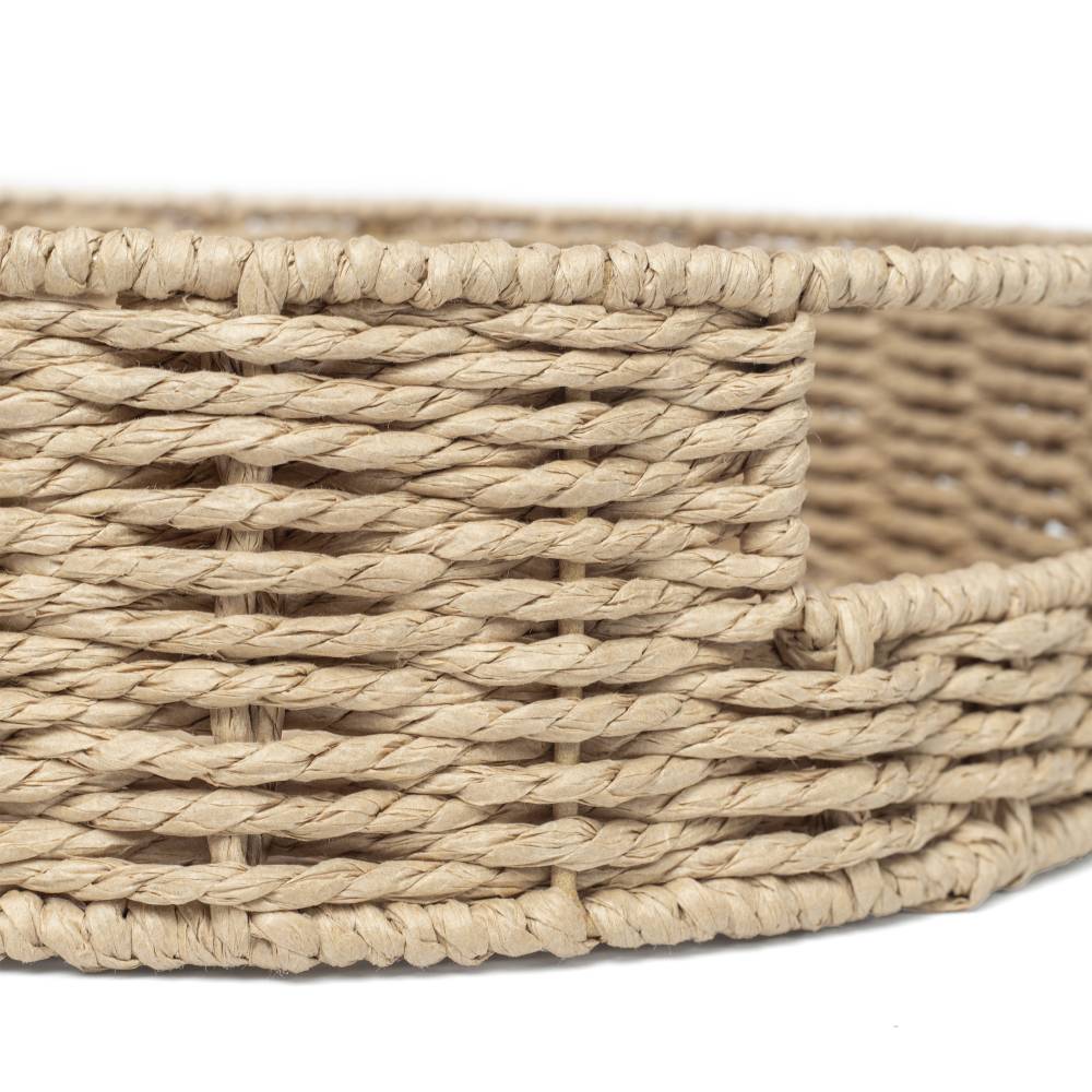 Woodluv 3 x Round Handwoven Paper rope Trays, Large & Medium - Khaki