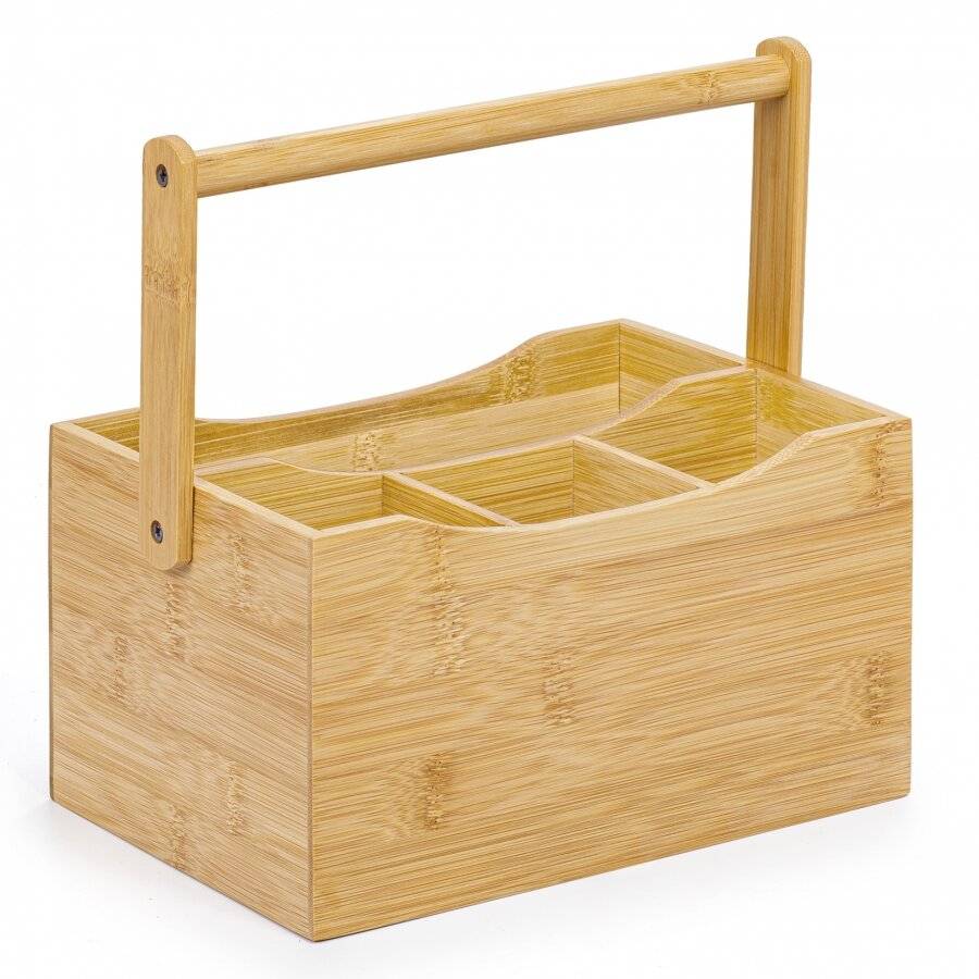 Woodluv 4 Compartment Drop Down Bamboo Utensil Caddy