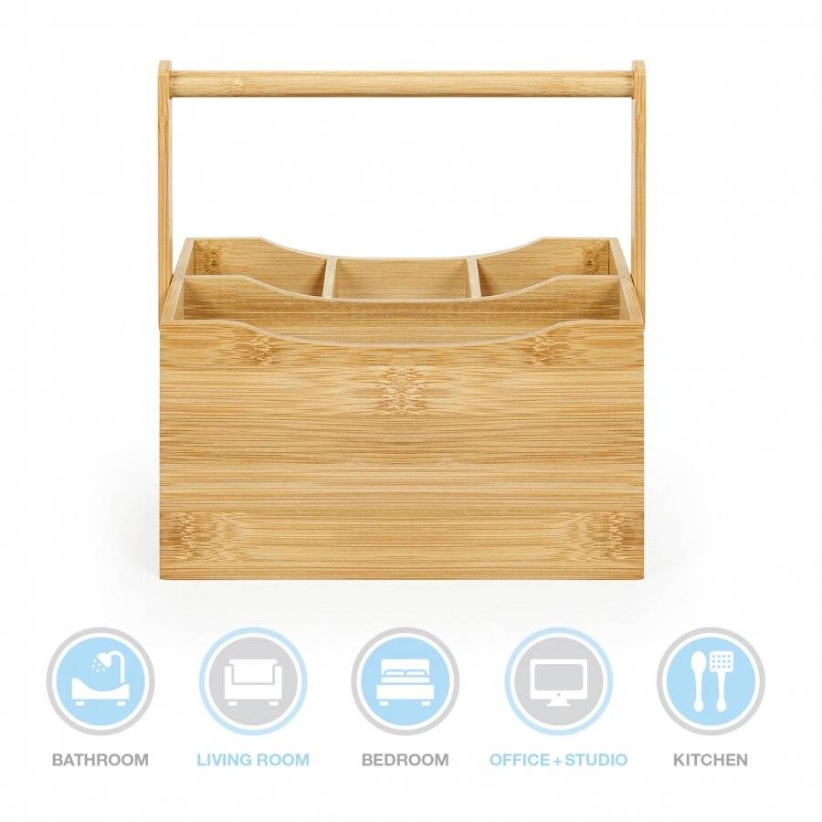 Woodluv 4 Compartment Drop Down Bamboo Utensil Caddy