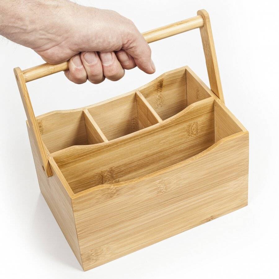 Woodluv 4 Compartment Drop Down Bamboo Utensil Caddy