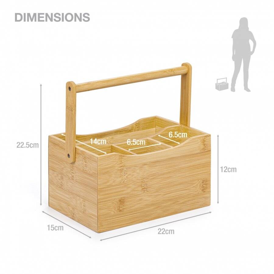 Woodluv 4 Compartment Drop Down Bamboo Utensil Caddy
