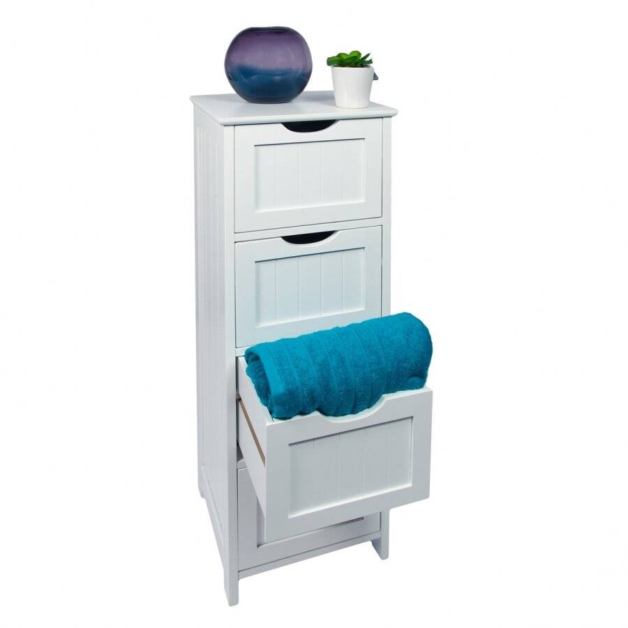 Woodluv 4 drawer Free Standing Bathroom Storage Cabinet - MDF