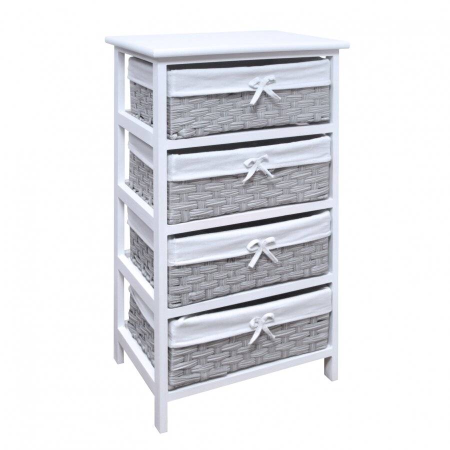 Woodluv 4 Drawer MDF Storage Unit With Grey Basket & Removable Liner