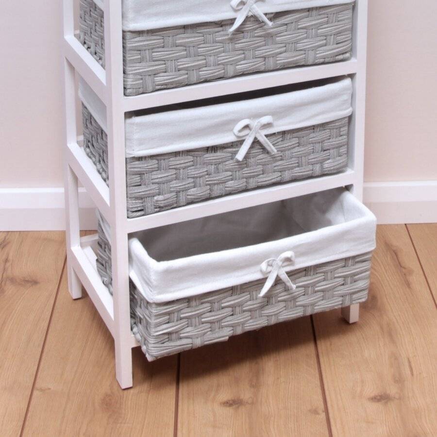 Woodluv 4 Drawer MDF Storage Unit With Grey Basket & Removable Liner