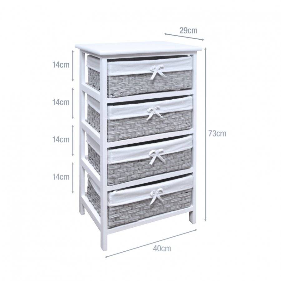 4 Drawer Mdf Storage Unit With Grey Basket Elite Housewares