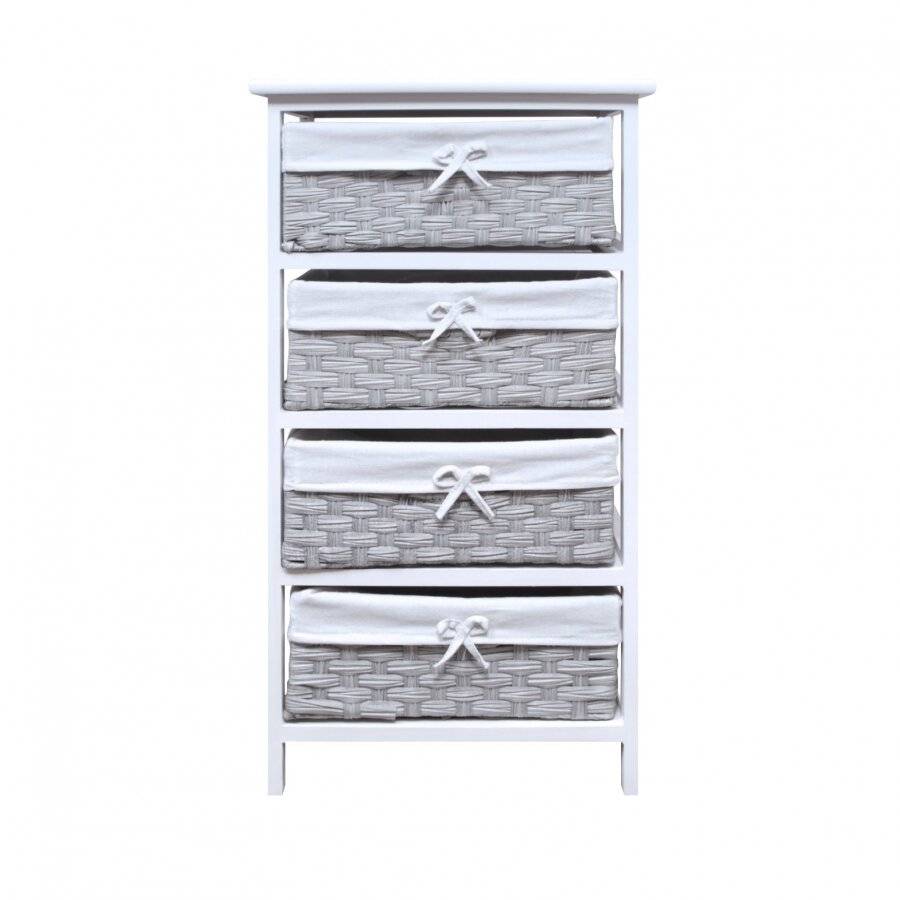 Woodluv 4 Drawer MDF Storage Unit With Grey Basket & Removable Liner