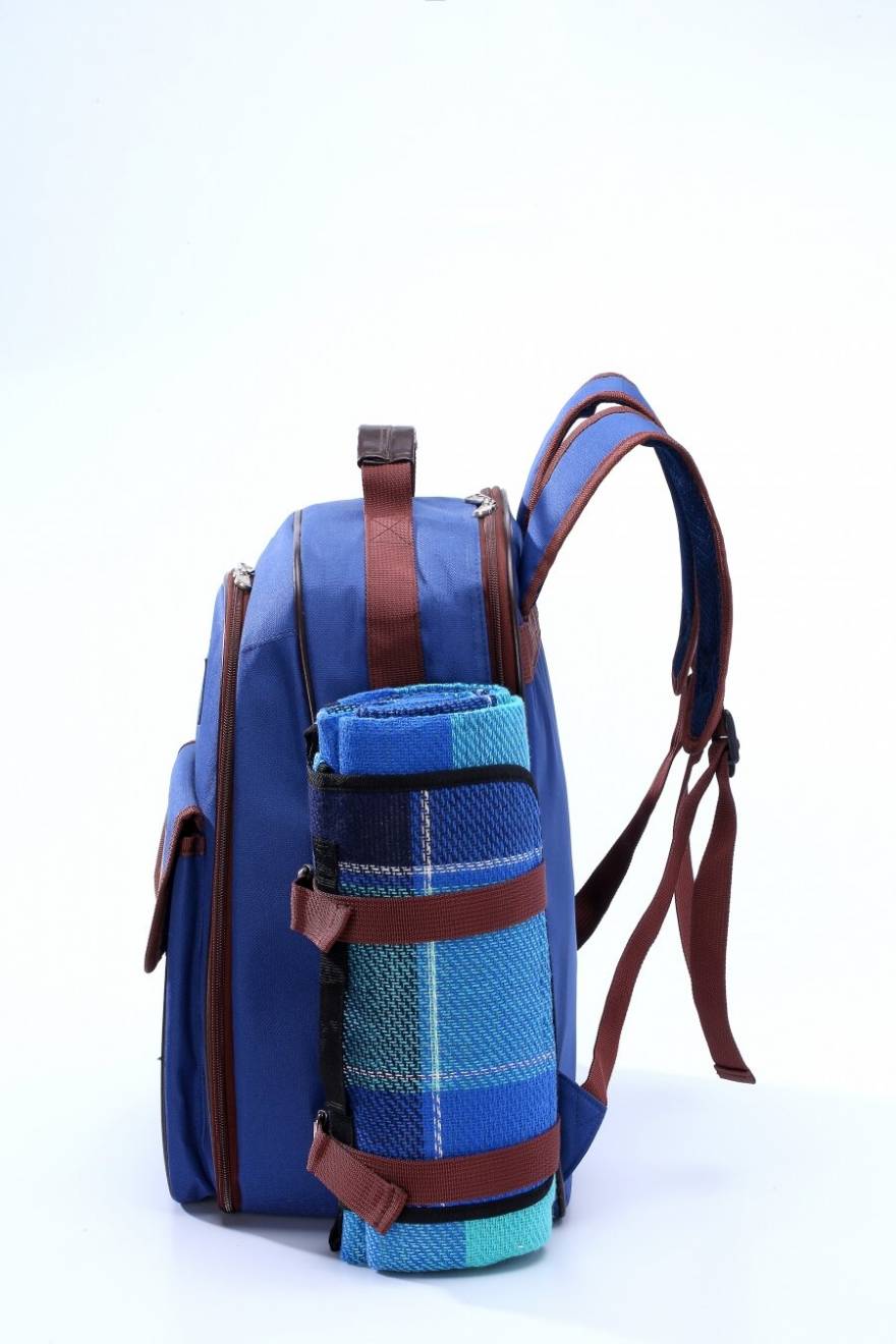 4 Person Picnic Backpack W/Accessory, Blanket & Wine Cooler Bag