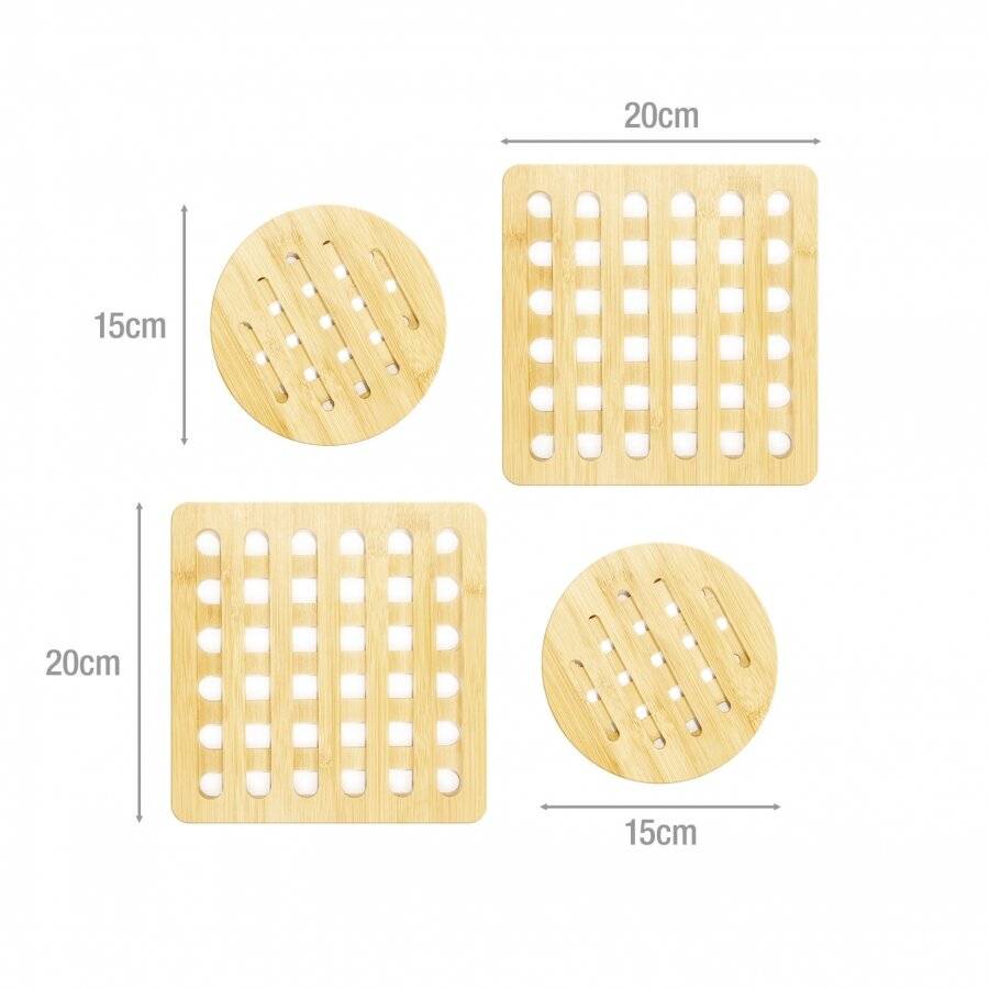 Pack of 4 Heat-Resistant Counter Protector Bamboo Trivet