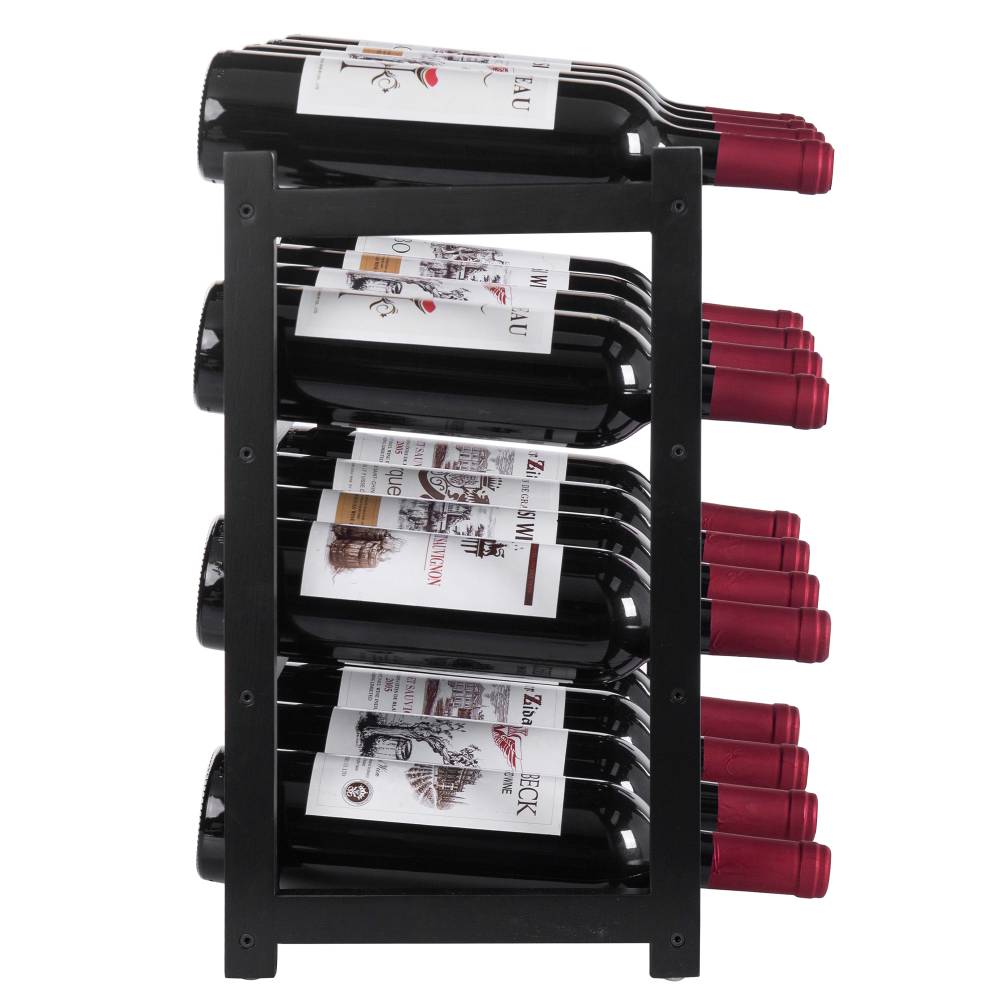 Woodluv 4-Tier Bamboo Wine Rack, Wine Holder, Blk