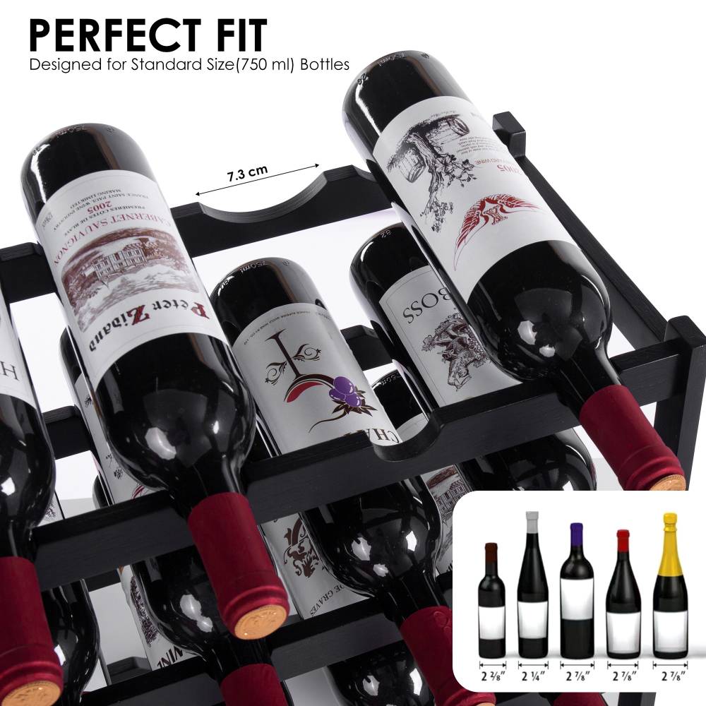 Woodluv 4-Tier Bamboo Wine Rack, Wine Holder, Blk