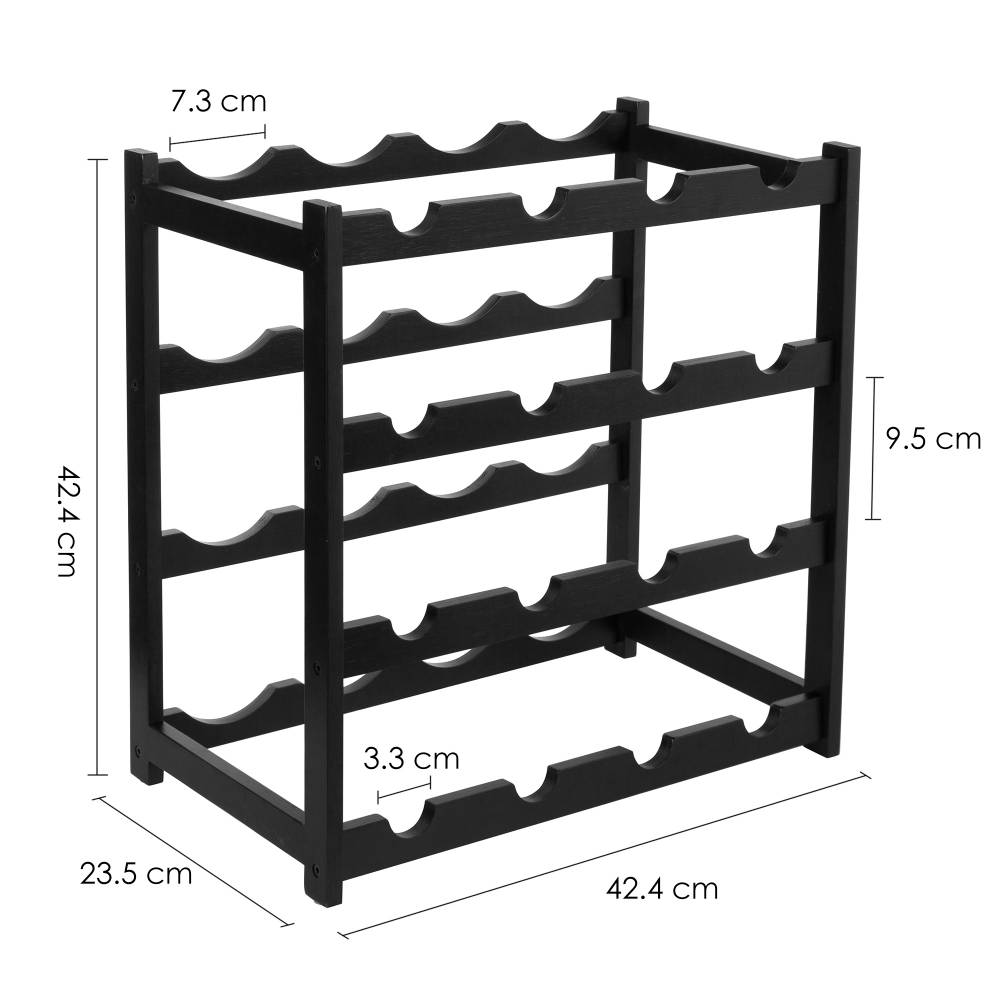 Woodluv 4-Tier Bamboo Wine Rack, Wine Holder, Blk
