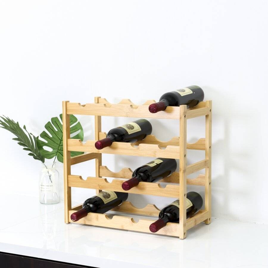 Woodluv 4-Tier Bamboo Wine Rack, Wine Holder, Natural