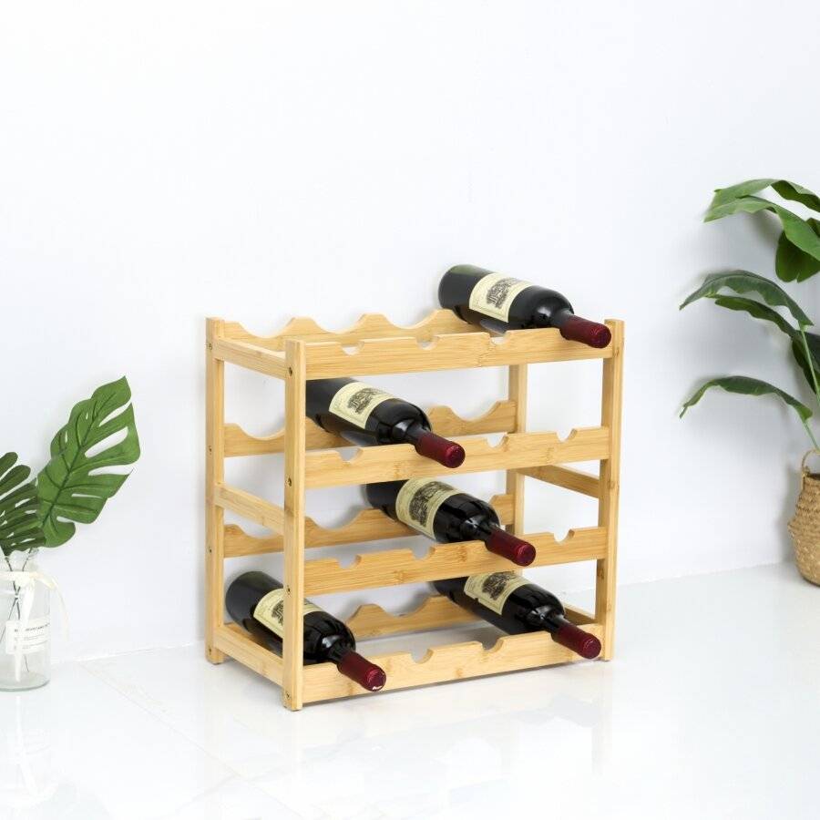 Woodluv 4-Tier Bamboo Wine Rack, Wine Holder, Natural