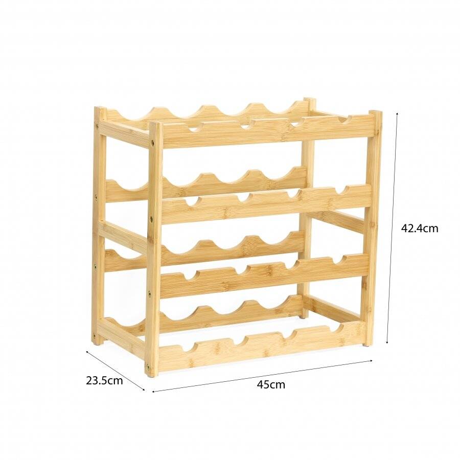 Woodluv 4-Tier Bamboo Wine Rack, Wine Holder, Natural