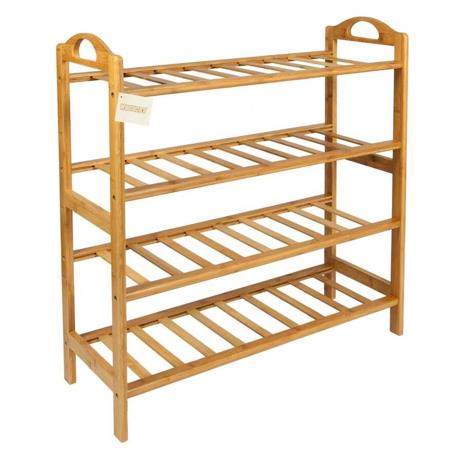 Woodluv 4 Tier Luxury Natural Bamboo Wooden Shoe Organizer