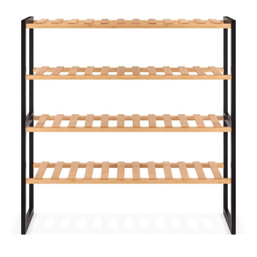 Woodluv 4 Tier Natural Bamboo Shoe Rack Stand, Natural & Black