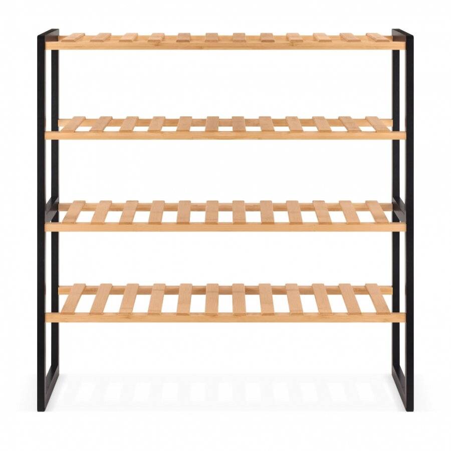 Woodluv 4 Tier Natural Bamboo Shoe Rack Stand, Natural & Black