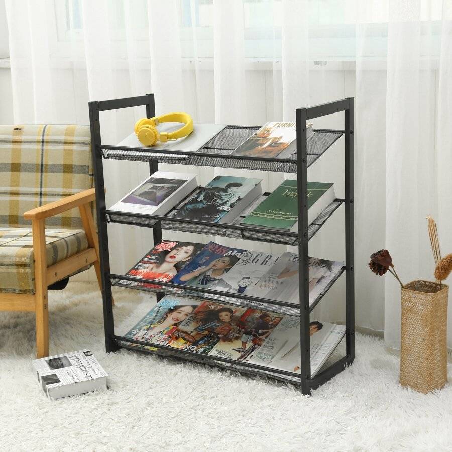 Woodluv Four Tier Stackable Metal Steel Mesh Shoe Rack - Grey