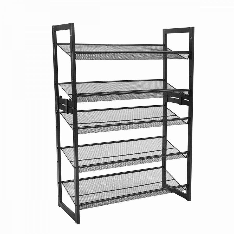 Woodluv Four Tier Stackable Metal Steel Mesh Shoe Rack - Grey