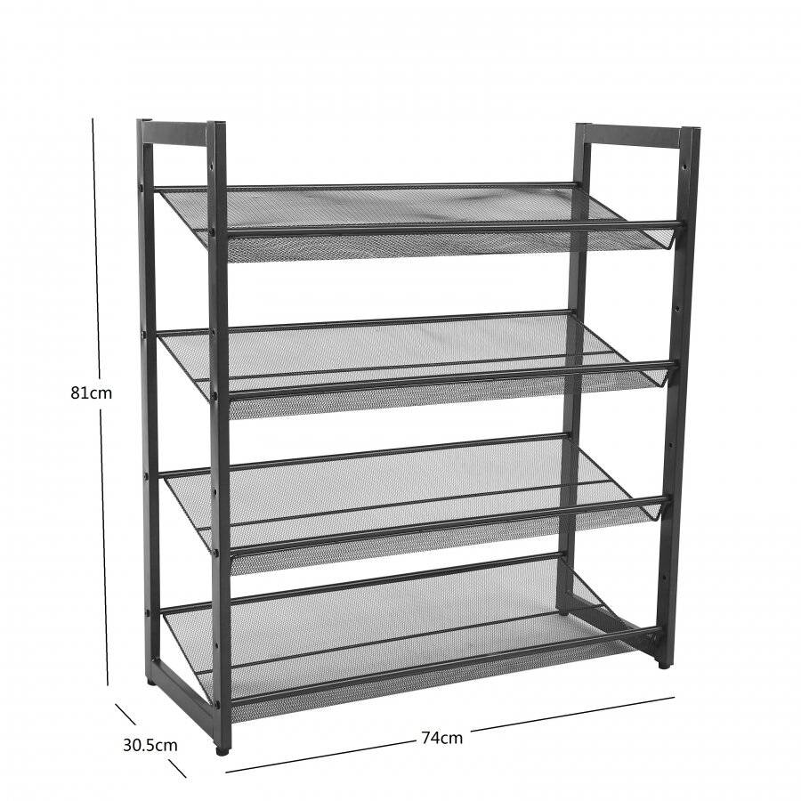 Woodluv Four Tier Stackable Metal Steel Mesh Shoe Rack - Grey