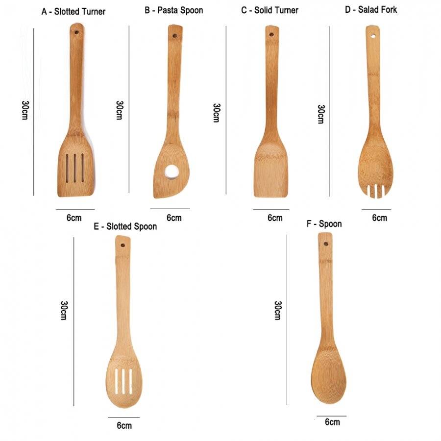 4 x Non Scratch/Heat Resistant Bamboo Kitchen Cooking Utensils Set