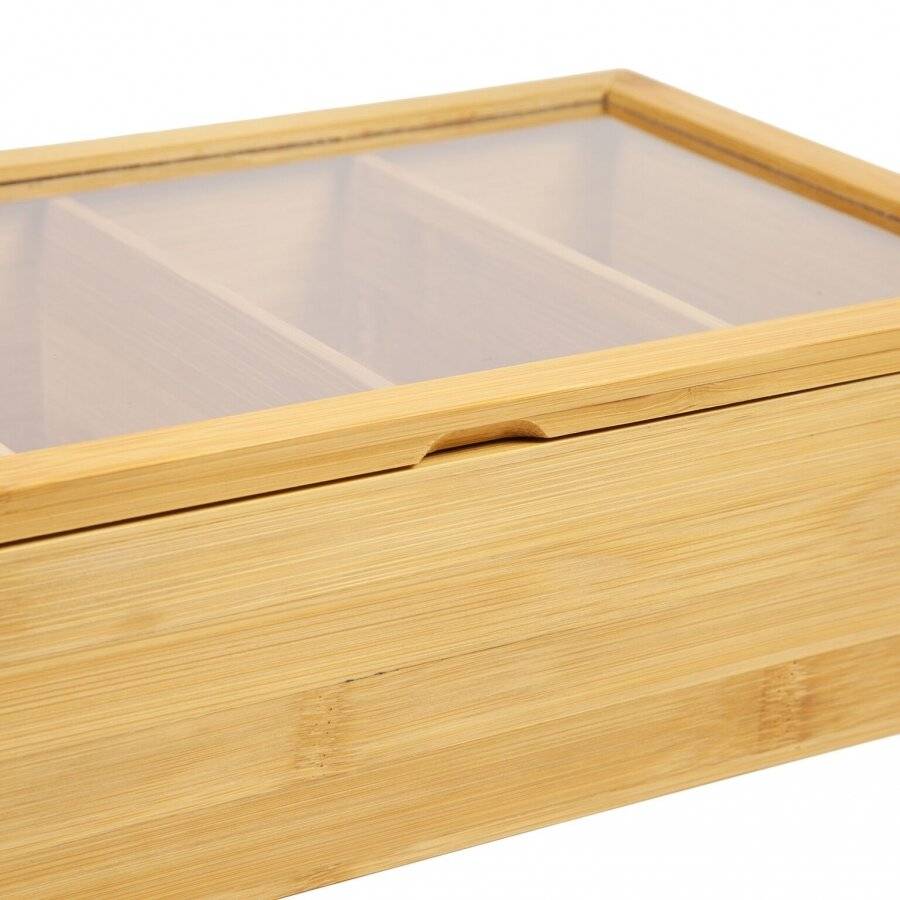 Woodluv 5 Compartment  Bamboo Tea Bag Storage Caddy With Acrylic Lid