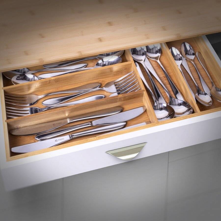 Woodluv 6 Compartment Bamboo Kitchen Cutlery Organizer