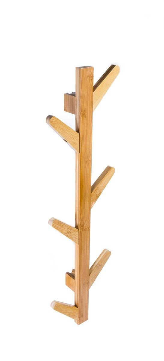 Woodluv 6 Hook Wall-Mounted Bamboo Tree Branch Coat Hook - Natural