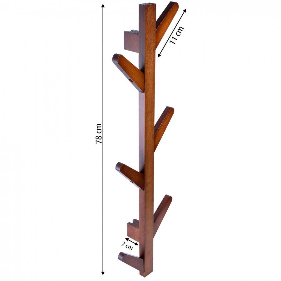 Woodluv 6 Hook Wall-Mounted Bamboo Tree Branch Coat Hook - Walnut