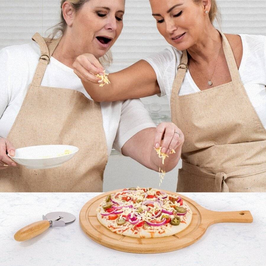 Woodluv 6 Section Bamboo Pizza Cutting Board With Pizza Cutter