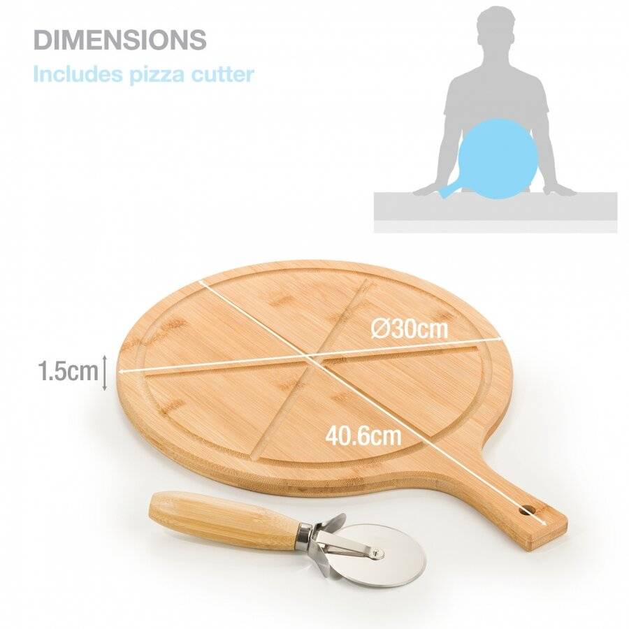 Woodluv 6 Section Bamboo Pizza Cutting Board With Pizza Cutter