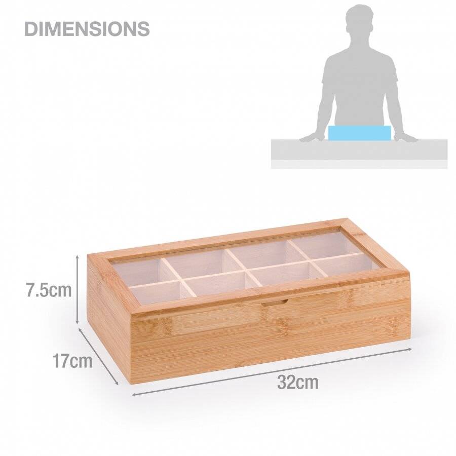 Woodluv 8 Compartment  Bamboo Tea Bag Storage Caddy With Acrylic Lid