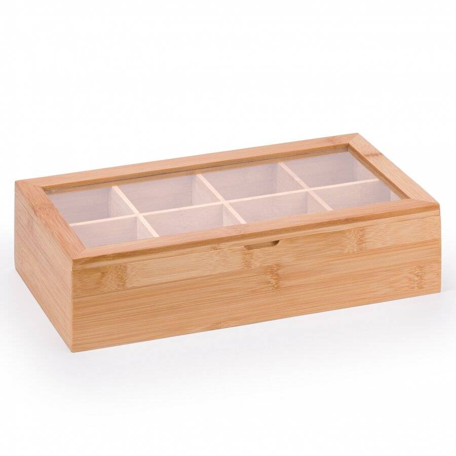 Woodluv 8 Compartment  Bamboo Tea Bag Storage Caddy With Acrylic Lid