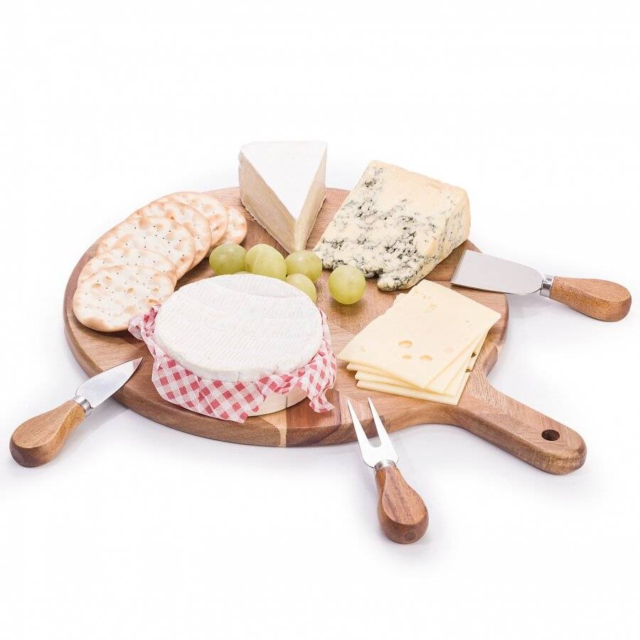Woodluv Acacia Wood Cheese Board Set With Three Cheese Knives
