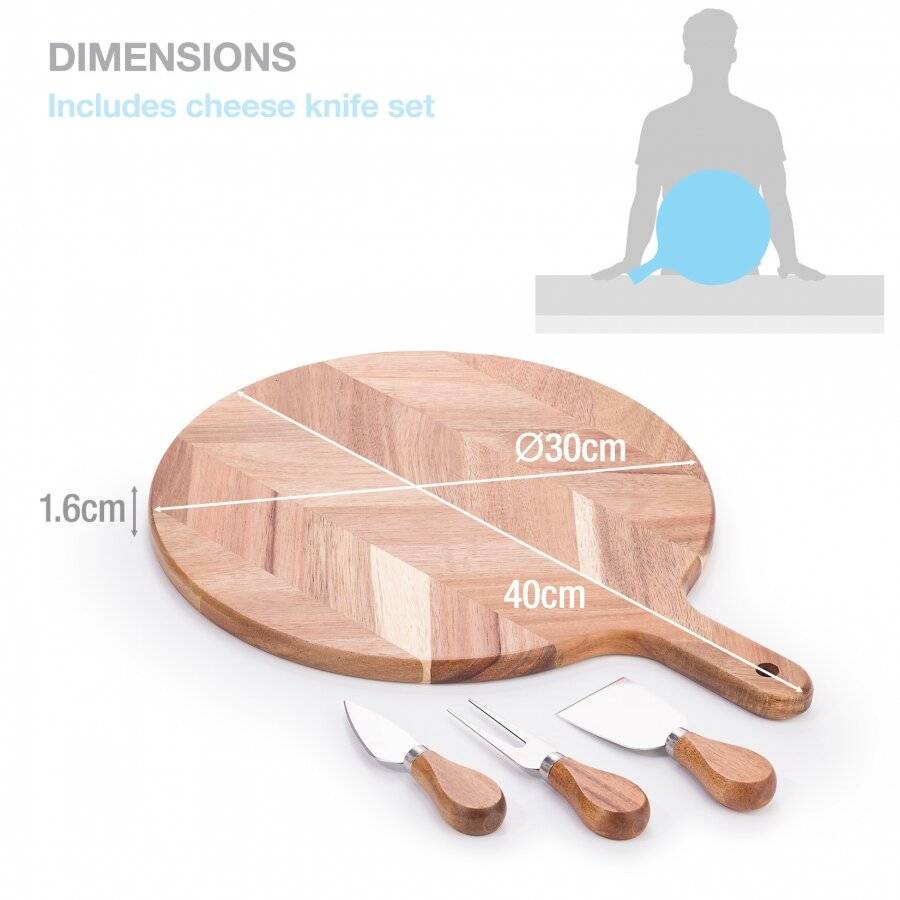 Woodluv Acacia Wood Cheese Board Set With Three Cheese Knives