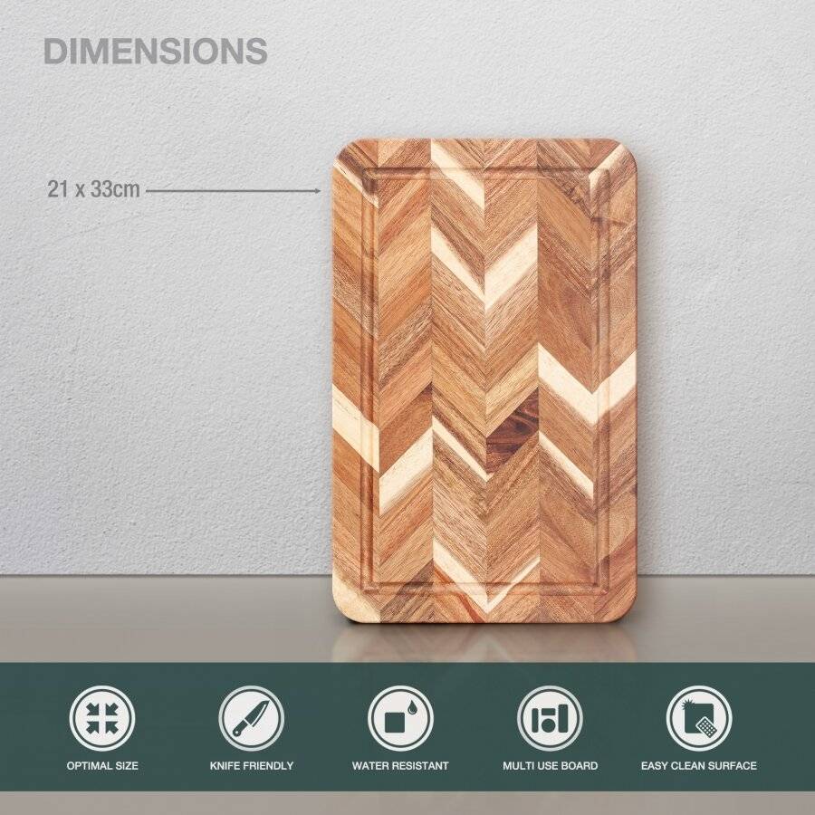 Woodluv Acacia Wood Herringbone Design Chopping Board, 33 x 21 x 2.5cm