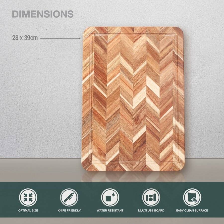 Woodluv Acacia Wood Herringbone Design Chopping Board, 39x28.5x2.5cm