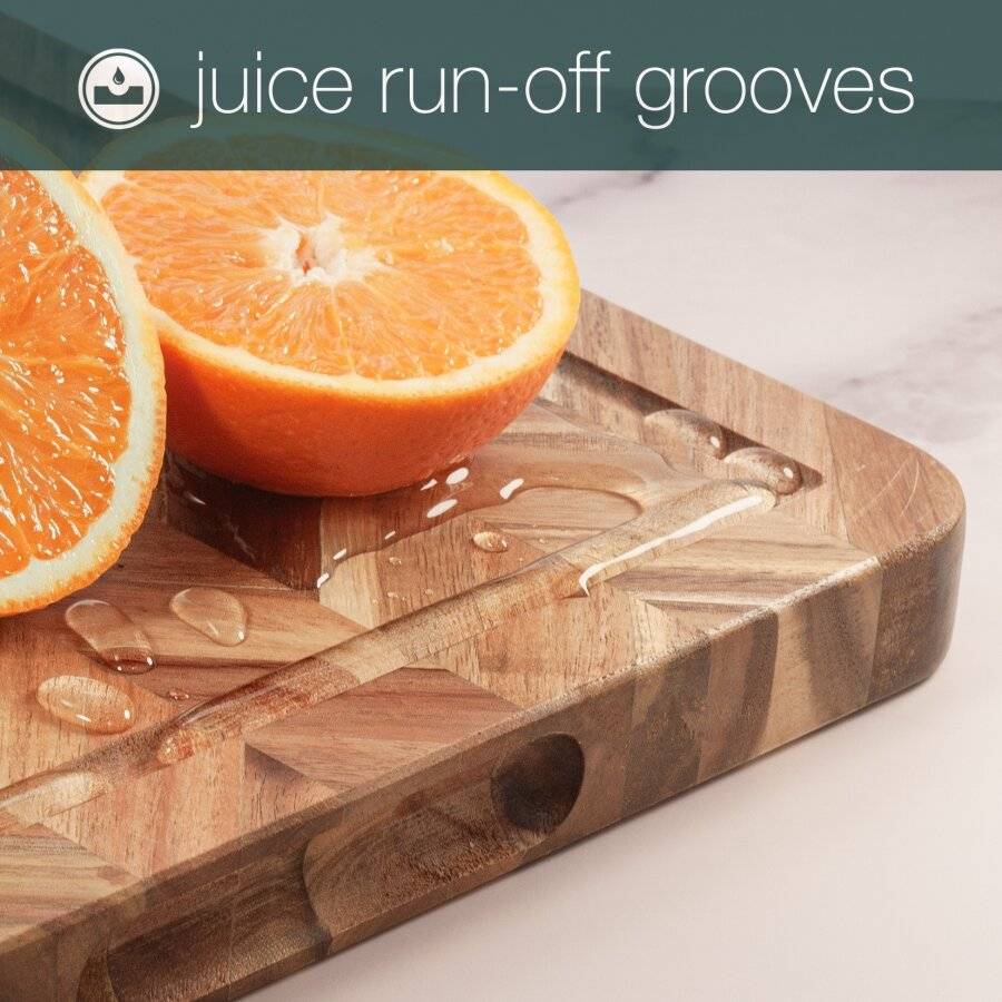 Woodluv Acacia Wood Herringbone Design Chopping Board, 39x28.5x2.5cm