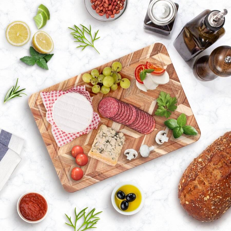 Woodluv Acacia Wood Herringbone Design Chopping Board, 39x28.5x2.5cm