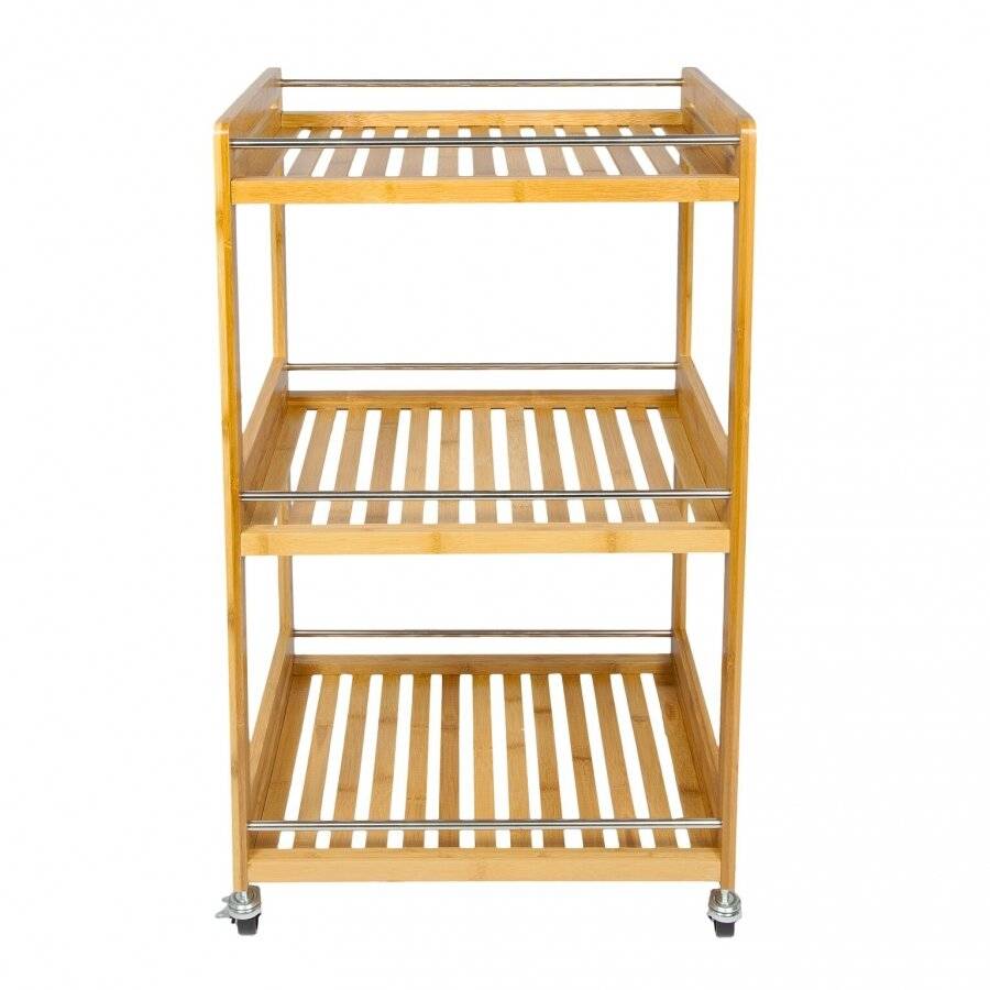 Bamboo 3 Tier Kitchen Storage Serving Trolley Island Cart With Wheels