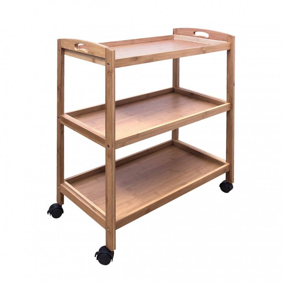 Woodluv Bamboo 3 Tiers Kitchen Storage Trolley With Wheels