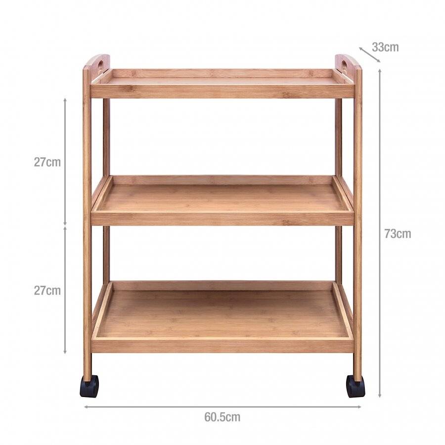 Woodluv Bamboo 3 Tiers Kitchen Storage Trolley With Wheels