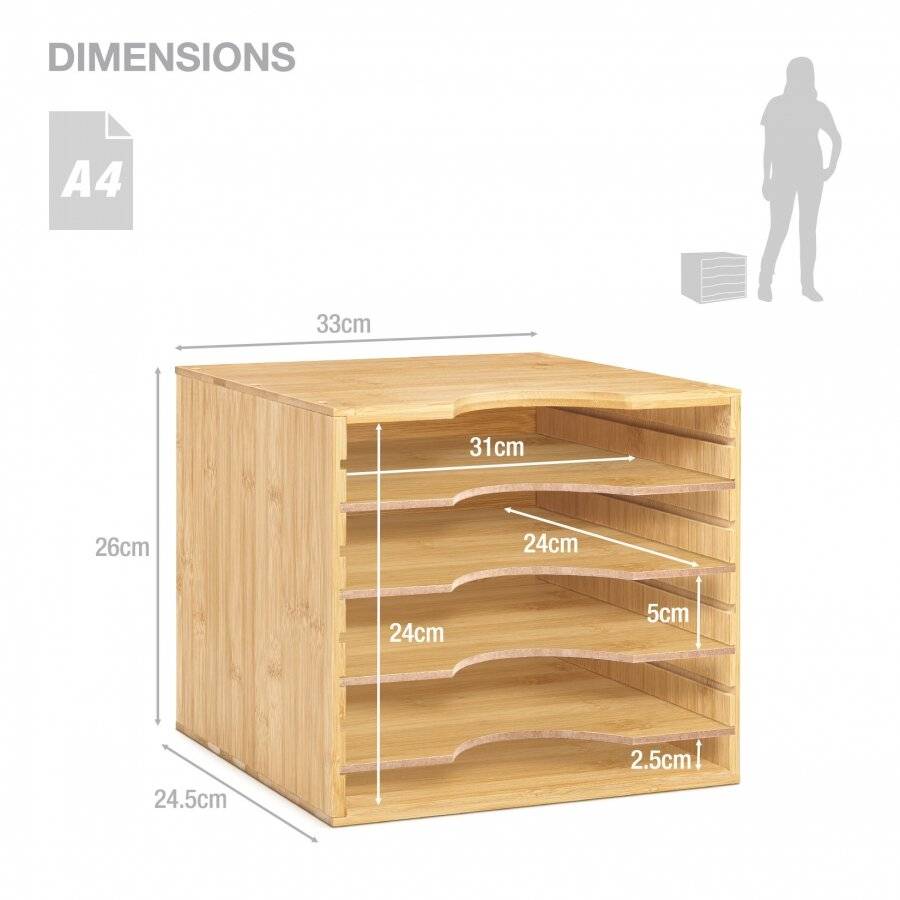 Woodluv Bamboo 5 Sections Adjustable A4 File Organizer