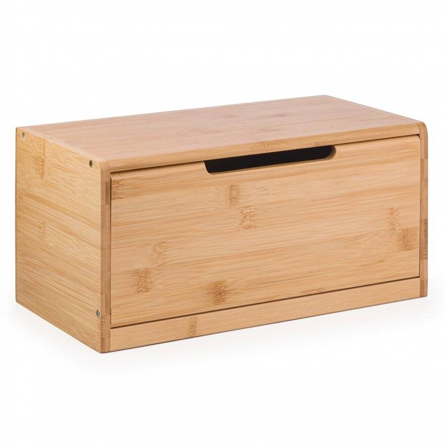 Woodluv Bamboo Bread Bin  With Front Drop Lid, 36.5 x 19.5 x 17.5 cm