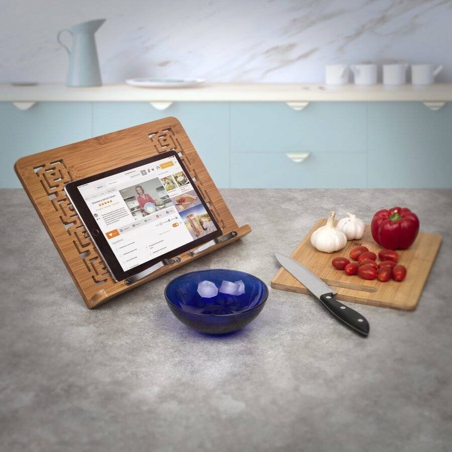 Woodluv Bamboo Cookbook Holder Rack Stand Reading Rest Organizer
