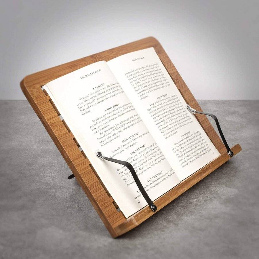 Woodluv Bamboo Cookbook Holder Rack Stand Reading Rest Organizer