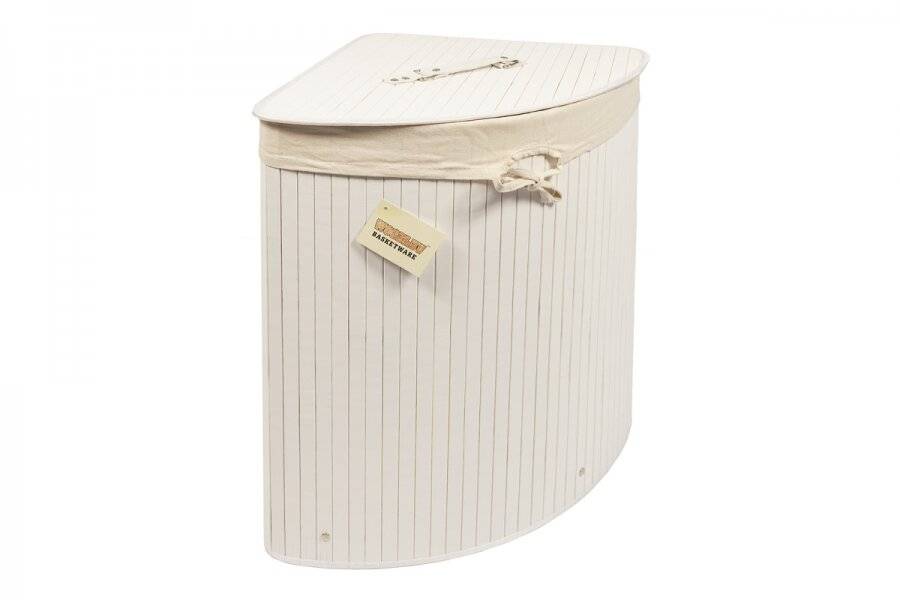 Woodluv Bamboo Corner Laundry Linen Storage Folding Basket, White